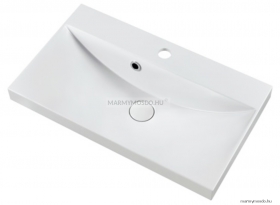 MARMY - ISABELLE - Mosdó, mosdókagyló - Fényes fehér öntött márvány 60x35 - Szögletes - Bútorra, pultra ültethető