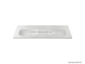 MARMY - CAVALLI - Dupla mosdó - Fényes fehér öntött márvány 150x52 - Matt fehér - Pultba süllyeszthető, bútorra szerelhető