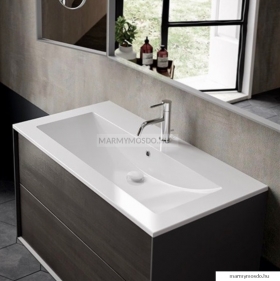 MARMY - LISETTE ECO - Mosdó, mosdókagyló - Fényes fehér öntött márvány - 90x40 - Szögletes - Pultba süllyeszthető, bútorra szerelhető