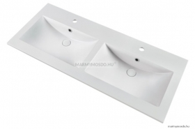 MARMY - LISETTE PLUS - Dupla mosdó - Fényes fehér öntött márvány 120x51 - Szögletes - Pultba süllyeszthető, bútorra szerelhető