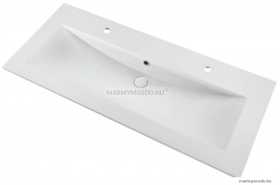 MARMY - LISETTE PLUS - Mosdó, mosdókagyló - Fényes fehér öntött márvány 120x51 - 2 csaplyukas - Pultba süllyeszthető, bútorra szerelhető
