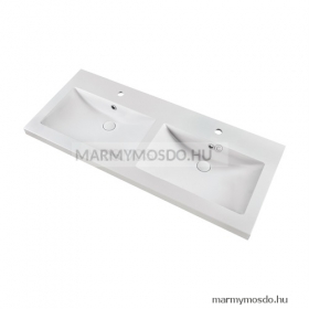 MARMY - CALABRIA - Dupla mosdó - Fényes fehér öntött márvány 120x51 - Szögletes - Pultba süllyeszthető, bútorra szerelhető