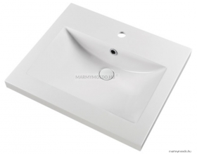 MARMY - CALABRIA - Mosdó, mosdókagyló - Fényes fehér öntött márvány 60x51 - Szögletes - Pultba süllyeszthető, bútorra szerelhető