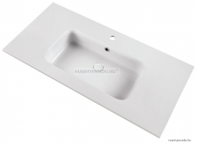 MARMY - CALVIN - Mosdó, mosdókagyló - Fényes fehér öntött márvány 105x51 - Szögletes, 1 csaplyukas - Pultba süllyeszthető, bútorra szerelhető