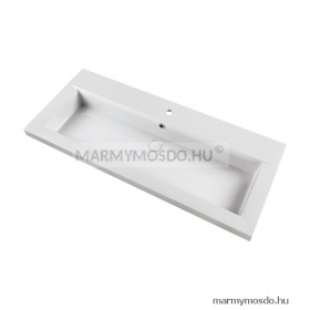 MARMY - MAGNUM - Mosdó, mosdókagyló - Fényes fehér öntött márvány 120x51 - 1 csaplyukas - Pultba süllyeszthető, bútorra szerelhető