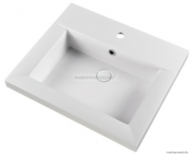 MARMY - MAGNUM - Mosdó, mosdókagyló - Fényes fehér öntött márvány 60x51 - Szögletes - Pultba süllyeszthető, bútorra szerelhető