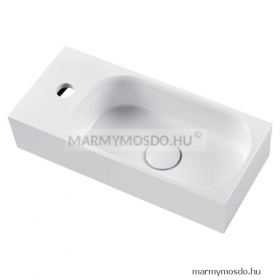 MARMY - BRUNO - Mosdó, kis kézmosó - Fényes fehér öntött márvány 46x20,4 - Jobb oldali medencével - Falra, pultra, bútorra építhető