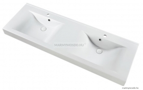 MARMY - RAVENNA - Dupla mosdó - Fényes fehér öntött márvány 150x50 - Szögletes - Pultba süllyeszthető, bútorra szerelhető