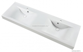 MARMY - RAVENNA - Dupla mosdó - Fényes fehér öntött márvány 160x50 - Szögletes - Pultba süllyeszthető, bútorra szerelhető