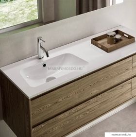MARMY - BROOKE - Aszimmetrikus mosdó - Fényes fehér öntött márvány - Balos 120x46 - Pultra, bútorra szerelhető