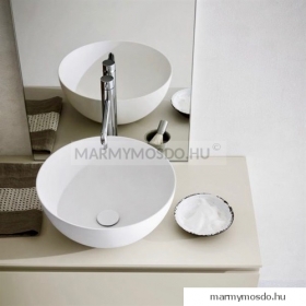MARMY - BALI - Mosdótál, mosdó - Fényes fehér öntött márvány D45x22 - Kerek - Bútorra, pultra ültethető