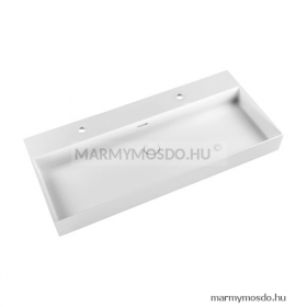 MARMY - BELLAGIO SLIM D - Mosdó, mosdókagyló - Fényes fehér öntött márvány 100x46 - 2 csaplyukas - Falra, pultra, bútorra építhető