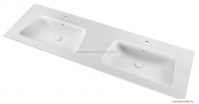 MARMY - BROOKE - Dupla mosdó - Fényes fehér öntött márvány 160x46 - Lekerekített - Pultba süllyeszthető, bútorra szerelhető