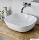 MARMY - CARRARA M -  Mosdótál, mosdó - Fényes fehér öntött márvány 40x35 cm - Ovális - Pultra, bútorra ültethető 