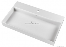 MARMY - BELLAGIO SLIM - Mosdó, mosdókagyló - Matt fehér öntött márvány 80x46cm - Pultra, bútorra, falra szerelhető