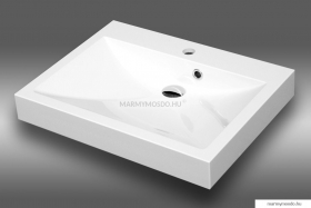MARMY - GENOVA - Mosdó, mosdókagyló - Fényes fehér öntött márvány 60x46 - Szögletes - Bútorra, pultra ültethető