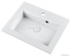 MARMY - MOLLY - Mosdó, mosdókagyló - Fényes fehér öntött márvány 50x40 - Szögletes - Pultba süllyeszthető, bútorra szerelhető