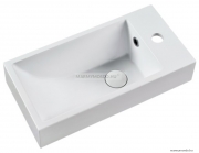 MARMY - FLAVIA - Mosdó, kis kézmosó - Fényes fehér öntött márvány 50x25 - Jobb oldali medencével - Bútorra, pultra ültethető