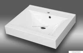 MARMY - RAVENNA - Mosdó, mosdókagyló - Fényes fehér öntött márvány 60x50 - Szögletes - Pultba süllyeszthető, bútorra szerelhető