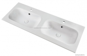 MARMY - ASPEN - Dupla mosdó - Fényes fehér öntött márvány, mosdókagyló 120x46 - Kerekített - Pultba süllyeszthető, bútorra szerelhető