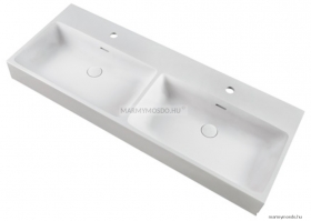 MARMY - BELLAGIO - Dupla mosdó - Fényes fehér öntött márvány 120x46- Szögletes - Bútorra, pultra ültethető
