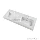 MARMY - BOTTEGA - Dupla mosdó - Fényes fehér öntött márvány 120x46 - Kerekített - Bútorra, pultra ültethető