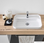 MARMY - LUXE - Mosdó, mosdókagyló - Fényes fehér öntött márvány 55x39 - Lekerekített - Pultba süllyeszthető, bútorra szerelhető