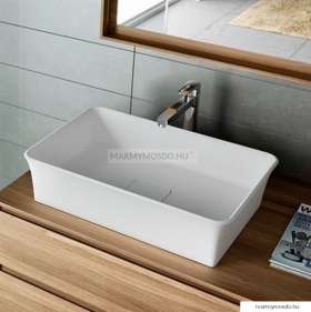 MARMY - ROCK - Mosdó, mosdókagyló - Fényes fehér öntött márvány 58x38 - Szögletes - Bútorra, pultra ültethető