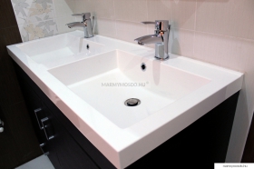 MARMY - IMOLA - Dupla mosdó - Fényes fehér öntött márvány 120x50 - Szögletes - Pultba süllyeszthető, bútorra szerelhető