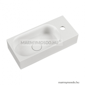 MARMY - BRUNO - Mosdó, kis kézmosó - Fényes fehér öntött márvány 46x20,4 - Bal oldali medencével - Falra, pultra, bútorra építhető