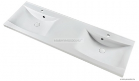 MARMY - CLAUDIA - Dupla mosdó - Fényes fehér öntött márvány 150x48 - Szögletes - Pultba süllyeszthető, bútorra szerelhető