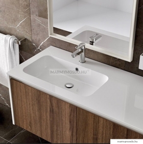 MARMY - CALVIN - Aszimmetrikus mosdó - Fényes fehér öntött márvány - Balos 120x46 - Pultra, bútorra szerelhető 